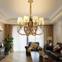 8 Light Retro Rustic Luxury Brass Chandelier with Fabric Shade