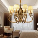 8 Light Retro Rustic Luxury Brass Chandelier with Fabric Shade