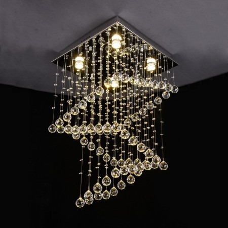 4 Light Square Modern K9 Crystal Sparkle Luxury Rain Drop Chandelier