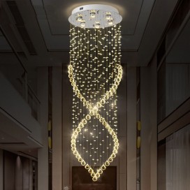 6 Light Round Double Spiral Modern K9 Crystal Sparkle Luxury Rain Drop Chandelier