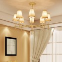 8 Light Retro Rustic Luxury Brass Chandelier with Fabric Shade