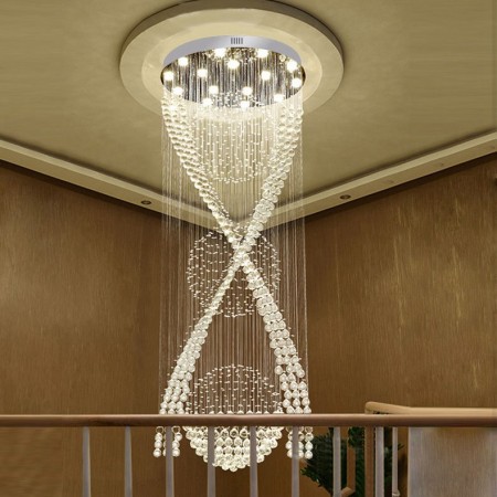 15 Light Double Spiral Modern K9 Crystal Three Spheres Luxury Rain Drop Chandelier