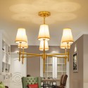 6 Light Retro Rustic Luxury Brass Chandelier with Fabric Shade