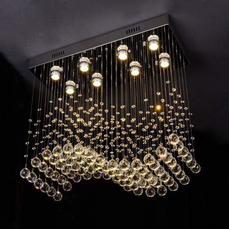 8 Light Wave Modern K9 Crystal Sparkle Luxury Rain Drop Chandelier