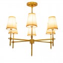 6 Light Retro Rustic Luxury Brass Chandelier with Fabric Shade