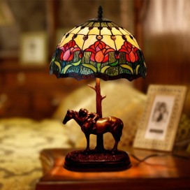 12 Inch Red Tulip Retro Stained Glass Table Lamp