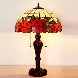 16 Inch Red Rose Stained Glass Table Lamp