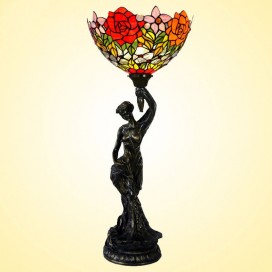 7 Inch Rural Rose Stained Glass Table Lamp