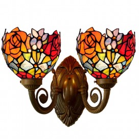 2 Light Retro Rose Stained Glass Wall light