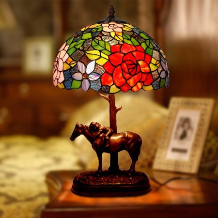 12 Inch Rose Stained Glass Table Lamp