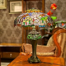 18 Inch Retro Lotus Dragonfly Stained Glass Table Lamp