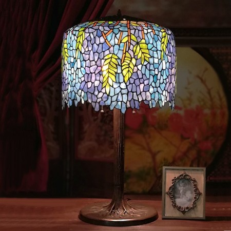 18 Inch Blue Wisteria Stained Glass Table Lamp