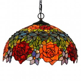 18 Inch Rose Stained Glass Pendant Light