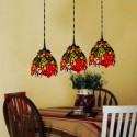 7 Inch 3 Light Rose Stained Glass Pendant Light