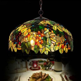 20 Inch Rural Grape Stained Glass Pendant Light
