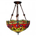 16 Inch Retro Dragonfly Stained Glass Pendant Light