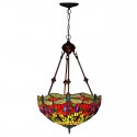 16 Inch Retro Dragonfly Stained Glass Pendant Light