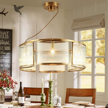 6 Light Retro Rustic Luxury Brass Chandelier with Glass Shade