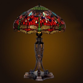 22 Inch Red Dragonfly Stained Glass Table Lamp