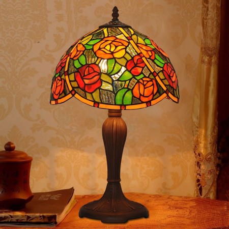 12 Inch Rose Stained Glass Table Lamp