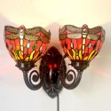 Retro 2 Light Red Dragonfly Stained Glass Wall light