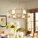 6 Light Retro Rustic Luxury Brass Chandelier with Glass Shade