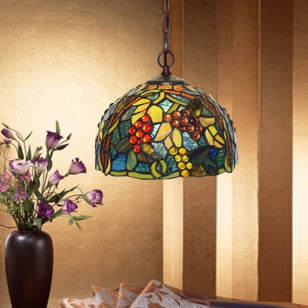 8 Inch Rural Grape Stained Glass Pendant Light