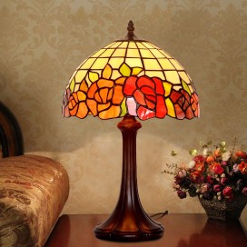 12 Inch Rural Red Rose Stained Glass Table Lamp