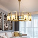 6 Light Retro Rustic Luxury Brass Chandelier with Glass Shade