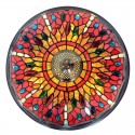 16 Inch Round Red Dragonfly Stained Glass Flush Mount