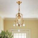 1 Light Retro Rustic Luxury Brass Chandelier with Crystal Shade