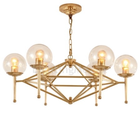 6 Light Retro Rustic Luxury Brass Chandelier with Glass Shade