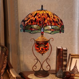 18 Inch Retro Red Dragonfly Stained Glass Table Lamp