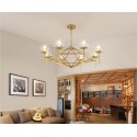 6 Light Retro Rustic Luxury Brass Chandelier with Glass Shade