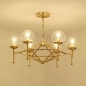 6 Light Retro Rustic Luxury Brass Chandelier with Glass Shade