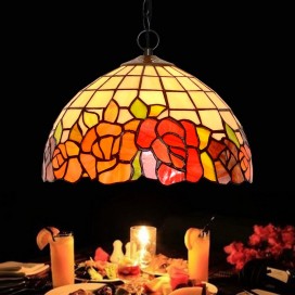 12 Inch Red Rose Stained Glass Table Lamp