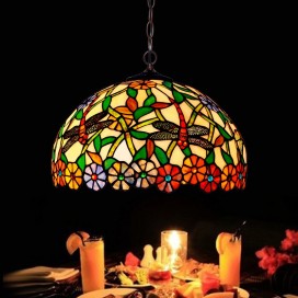 16 Inch Dragonfly Stained Glass Pendant Light