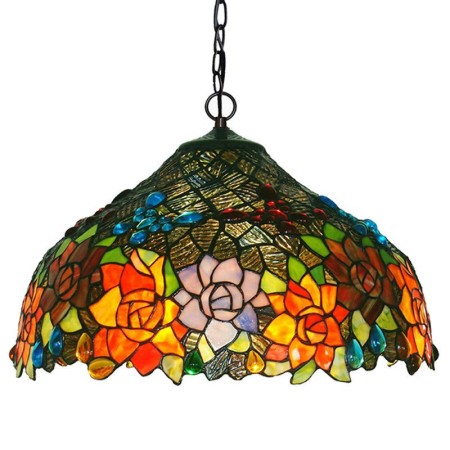 17 Inch Butterfly Rose Stained Glass Pendant Light