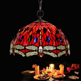 12 Inch Rural Red Dragonfly Stained Glass Pendant Light