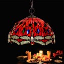 12 Inch Rural Red Dragonfly Stained Glass Pendant Light