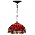 12 Inch Rural Red Dragonfly Stained Glass Pendant Light