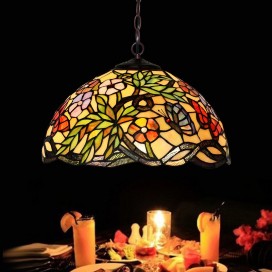 16 Inch Rural Butterfly Stained Glass Pendant Light