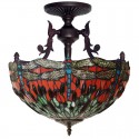 16 Inch Retro Dragonfly Stained Glass Pendant Light