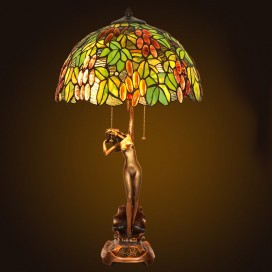 16 Inch Retro Grape Stained Glass Table Lamp