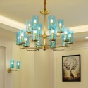 16 Light Retro Rustic Luxury Brass Chandelier with Glass Shade