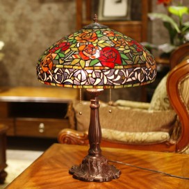 18 Inch Retro Rose Stained Glass Table Lamp