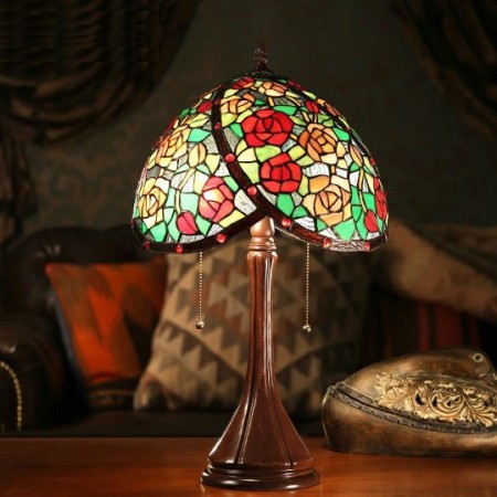 13 Inch Rose Stained Glass Table Lamp