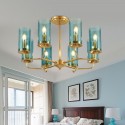 8 Light Retro Rustic Luxury Brass Chandelier with Glass Shade