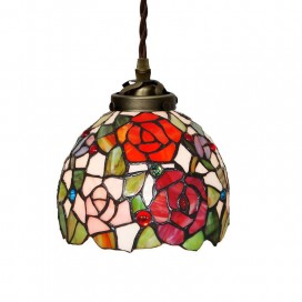 7 Inch Rural Rose Stained Glass Pendant Light