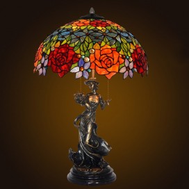 19 Inch Rose Stained Glass Table Lamp